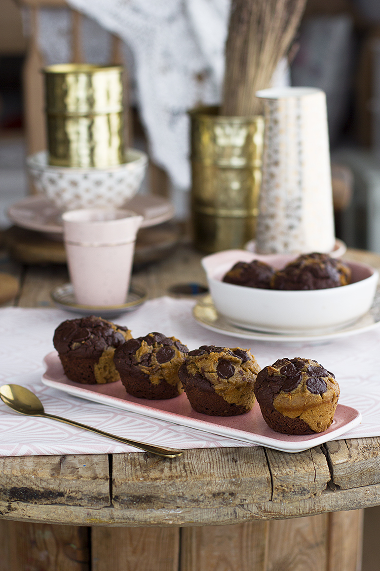 Muffins de Chocolate y Cacahuete saludable, sencillo y rico