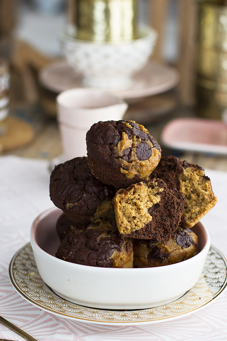 Muffins de Chocolate y Cacahuete saludable, sencillo y rico
